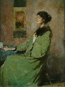 Thomas Dewing Portrait of a Lady Holding a Rose oil painting on canvas